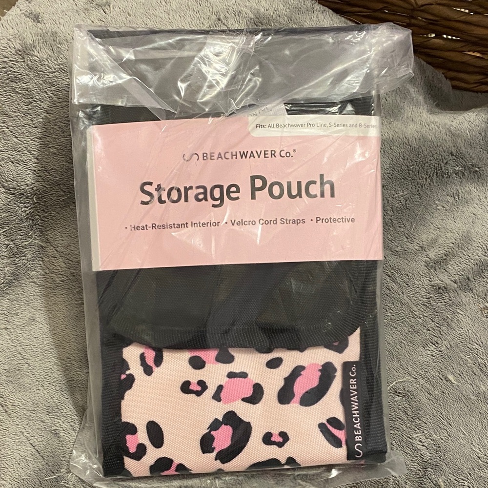 The Beachwaver Co. Pink Leopard Storage Pouch Geart for styling tools.
